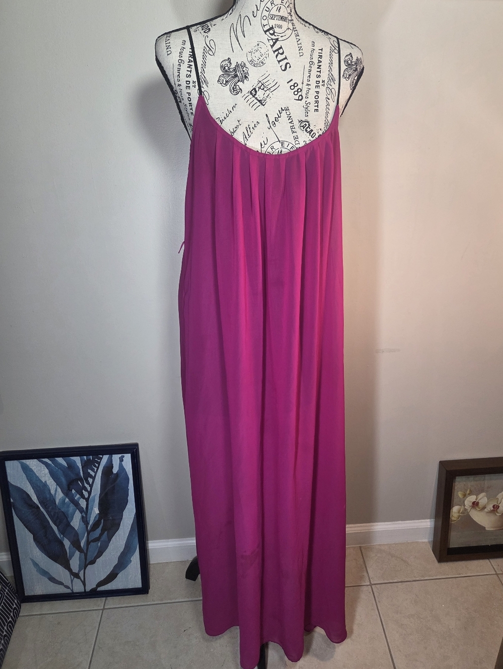 Forever 21 Hot Pink Maxi Slip Dress with Spaghetti Straps